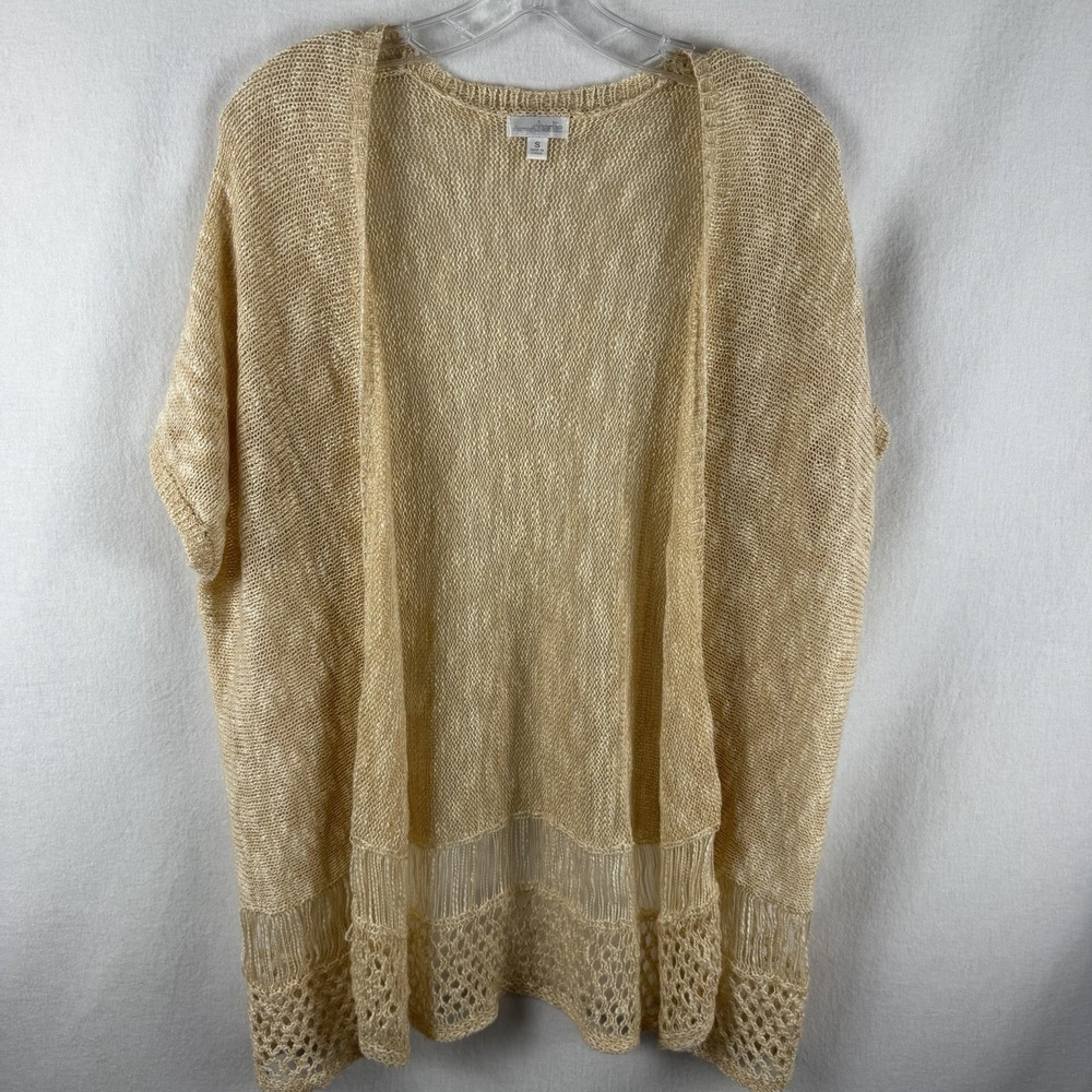 Lightweight Open Front Cardigan Sz S Beige Summer Crochet Boho Layering Feminine